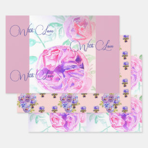 Pink Rose Watercolor Lilac Roses Flower Floral Wrapping Paper Sheets