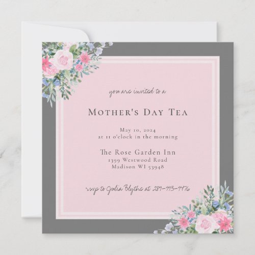 Pink Rose Watercolor Mothers Day Invitation