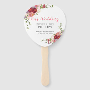 Pink & Rose Watercolor Peonies Just Married Hand Fan