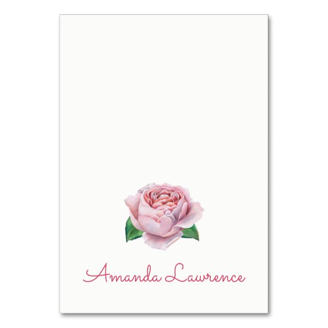 Pink Rose Watercolor Personalized Place Cards (Front)