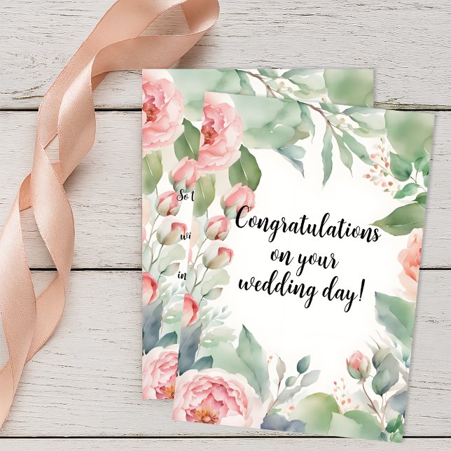 Pink Rose Watercolor Wedding Congratulations  Card (Creator Uploaded)