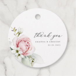 Pink Rose Watercolor Wedding Thank You Favor Tags