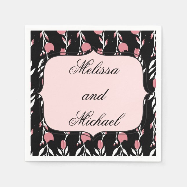 Pink Rose Wedding Bride and Groom Napkins (Front)
