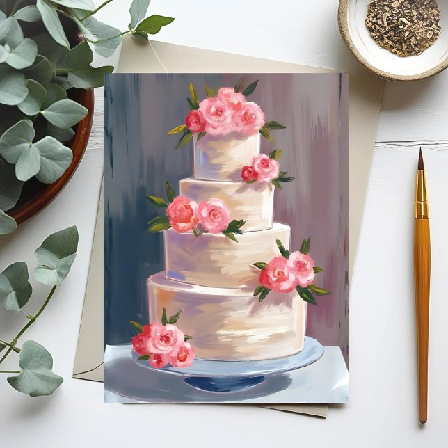 Pink Rose Wedding Cake | Watercolor Wedding Postcard (Creator Uploaded)