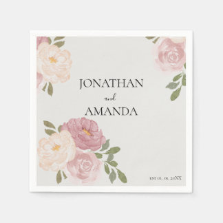 Pink Rose Wedding Cocktail Napkins