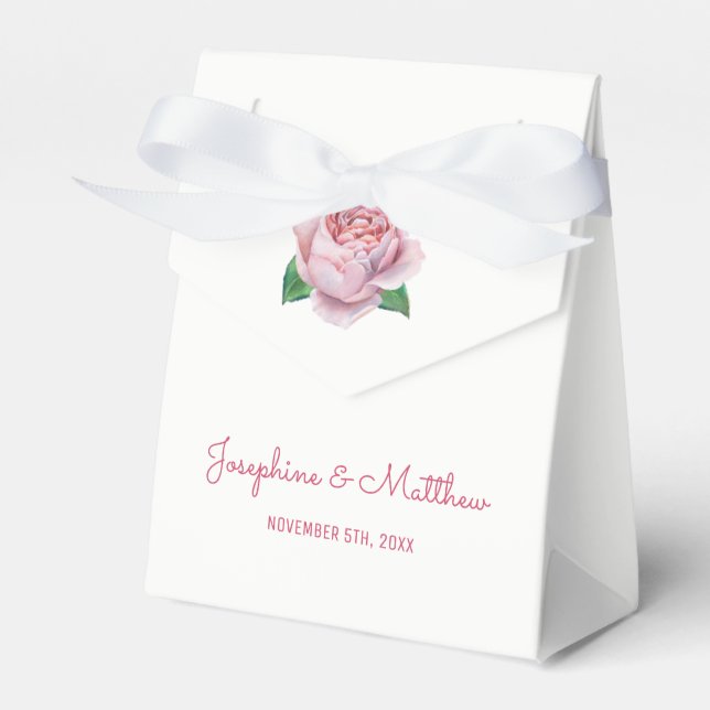 Pink Rose Wedding Favor Boxes (Front Side)