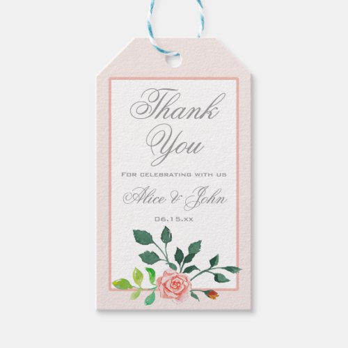 Pink Rose Wedding Favor Thank You Tags