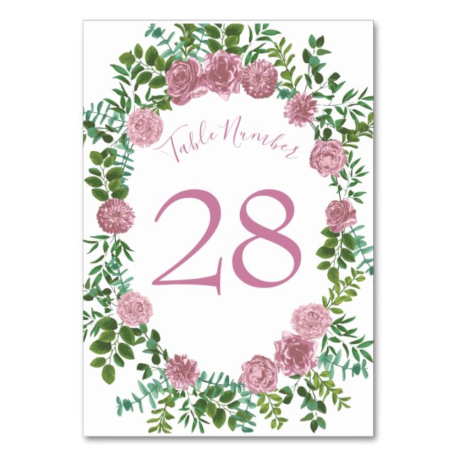 Pink Rose Wedding Floral Pastel Spring Table Number (Back)