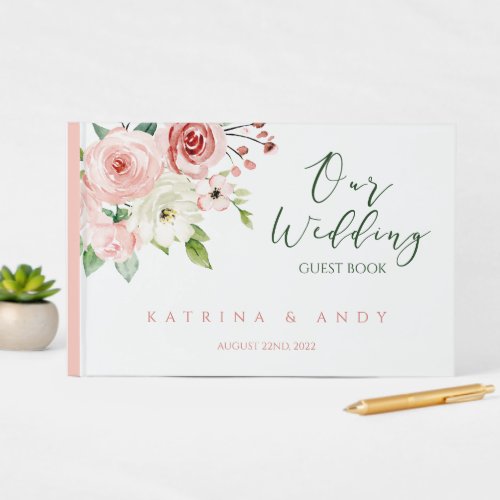 Pink Rose Wedding Guest Book 