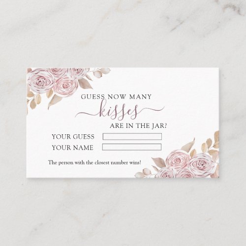 Pink Rose Wedding How Many Kisses Shower Game card