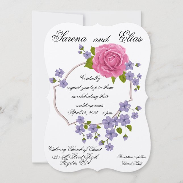 Pink Rose Wedding Invitation  (Front)