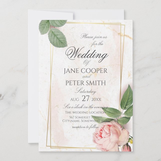 Pink rose Wedding Invitation (Front)