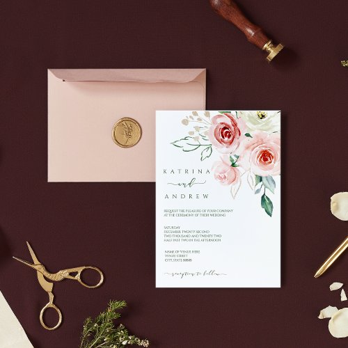 Pink Rose Wedding Invitation