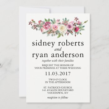 Pink Rose Wedding Invitation Blush Floral Bouquet by autumnandpine at Zazzle