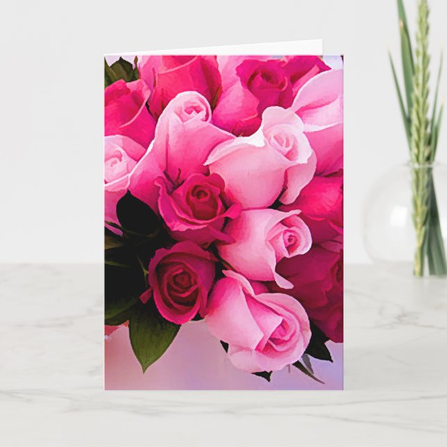 Pink Rose Wedding Note Cards (Front)