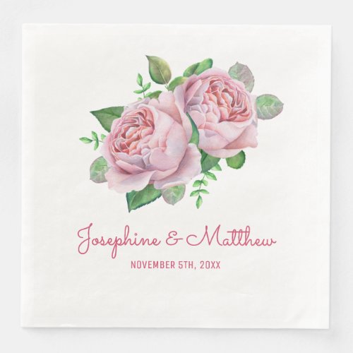 Pink Rose Wedding Paper Dinner Napkins