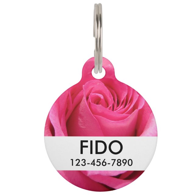Pink Rose Wedding Photo Pet ID Tag (Front)