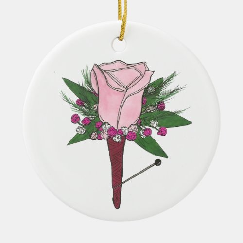 Pink Rose Wedding Prom Boutonnniere Groom Ceramic Ornament