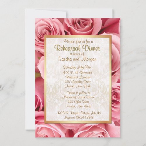 Pink Rose Wedding Rehearsal Dinner Personalized Invitations