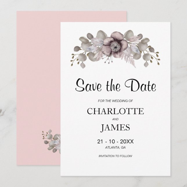 Pink Rose Wedding Save The Date (Front/Back)