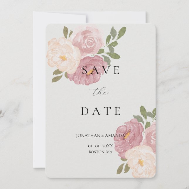 Pink Rose Wedding Save The Date (Front)