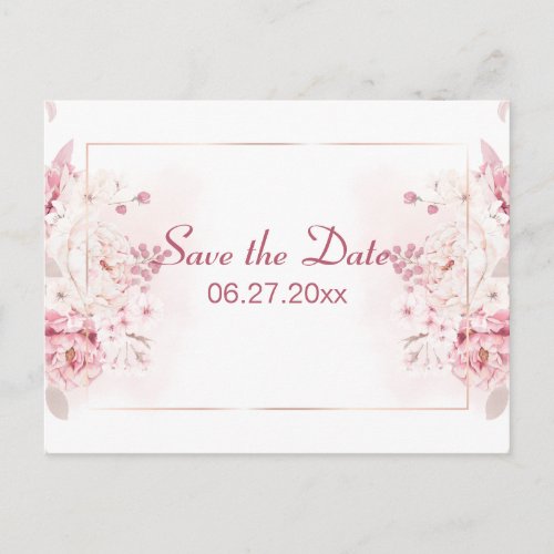Pink Rose Wedding Save The Dates Postcard