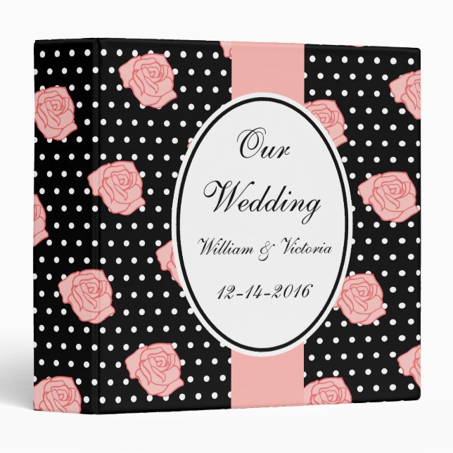 Pink Rose Wedding Scrapbook 3 Ring Binder (Front/Spine)