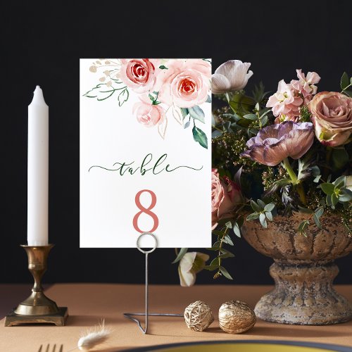 Pink Rose Wedding Table Card 