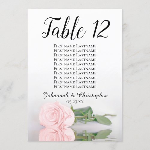 Pink Rose Wedding Table Number Seating Chart Large