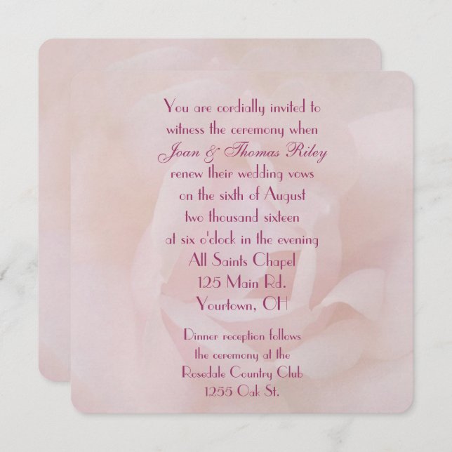 Pink Rose Wedding Vow Renewal Invitation (Front/Back)