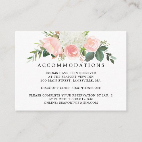 Pink Rose White Floral Wedding Accommodation Enclosure Card