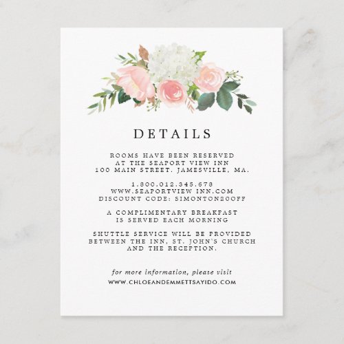 Pink Rose White Floral Wedding Guest Details Enclosure Card