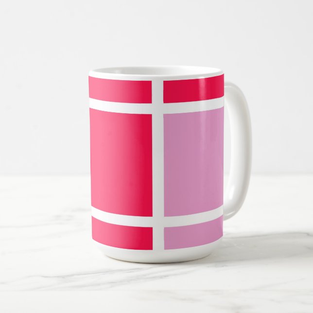 Pink rose white lines squares geometric Mug (Front Right)