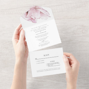Pink Rose White Two Venue Wedding All In One Invi All In One Invitation