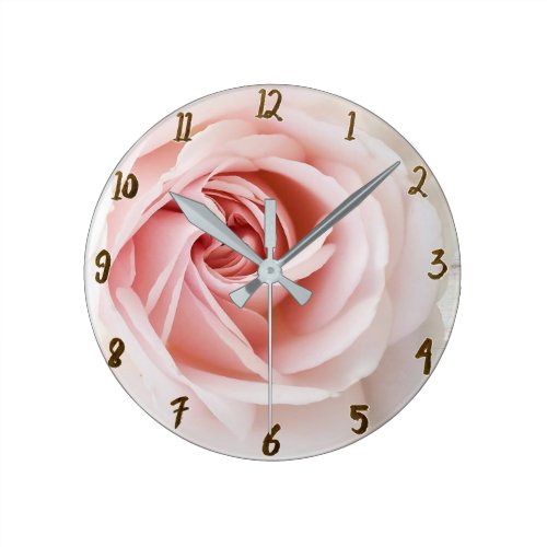 Pink Rose White Wood Shabby Chic Farmhouse Floral Round Clock