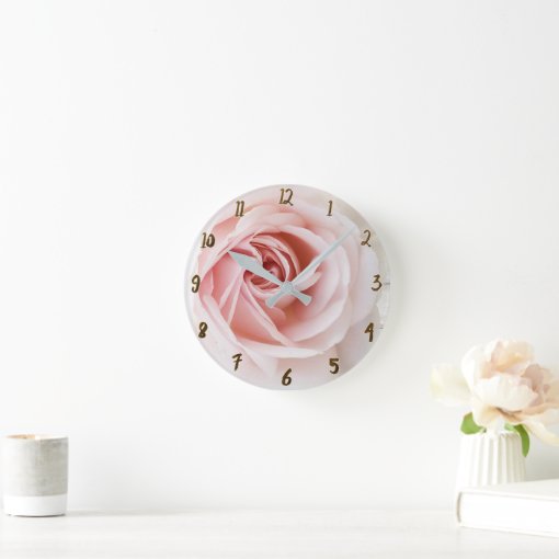 Pink Rose White Wood Shabby Chic Farmhouse Floral Round Clock | Zazzle