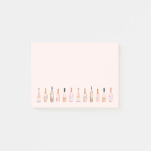 Pink rosé wine bottles watercolor illustration post-it notes