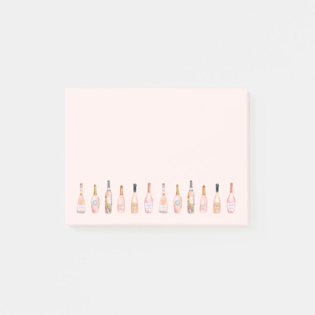 Pink rosé wine bottles watercolor illustration post-it notes (Front)