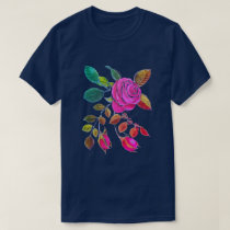 Pink Rose with Buds on Dark Blue Plus Size T-Shirt