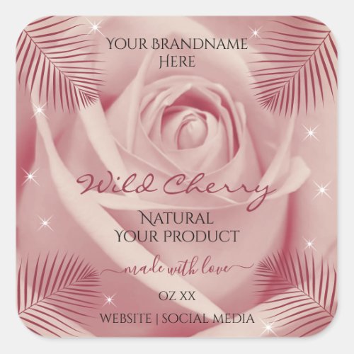 Pink Rose with Burgundy Palm Leaves Product Labels