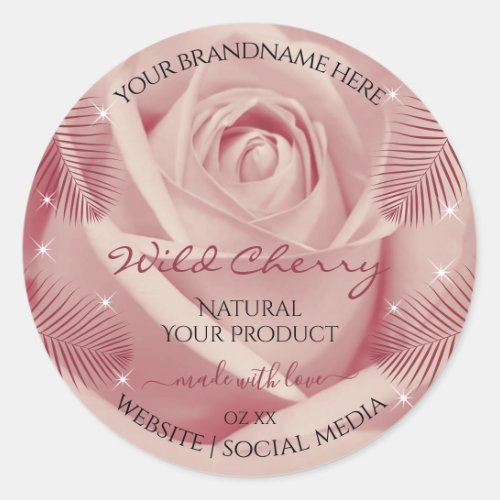 Pink Rose with Burgundy Palm Leaves Product Labels