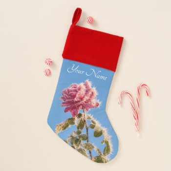Pink Rose With Icy Frost In A Cold Winter Nature - Christmas Stocking by Kathom_Photo at Zazzle