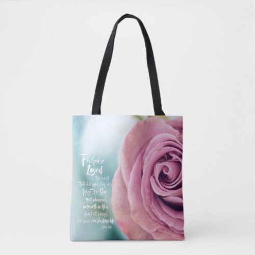 Pink Rose with John 316 Scripture Bible Verse Tote Bag