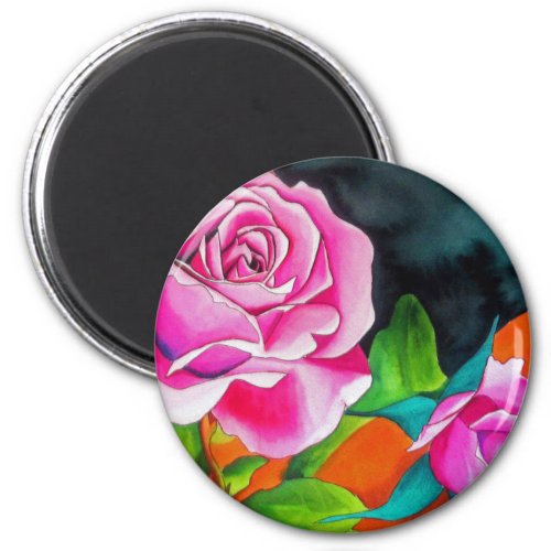 Pink Rose with orange watercolor art Magnet