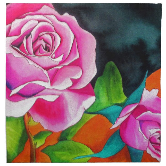 Pink Rose with orange watercolor art Napkin (Front)