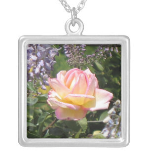Pink Rose with Purple Wisteria Necklace