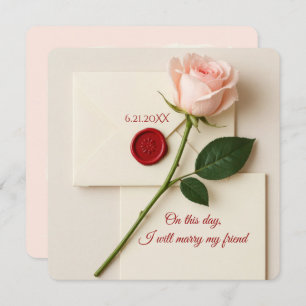 Pink Rose With Red Wax Seal For Wedding Invitation
