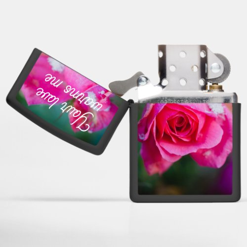 Pink rose with snowflakes zippo lighter