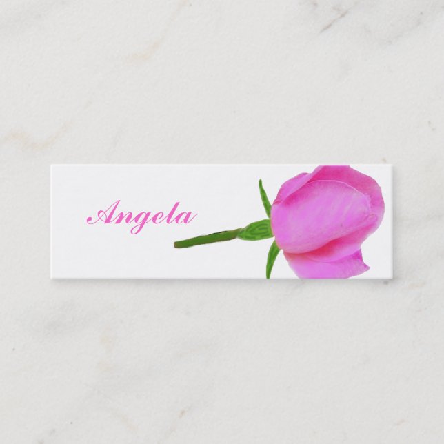 Pink Rose with Stem Mini Bookmarks Business Card (Front)