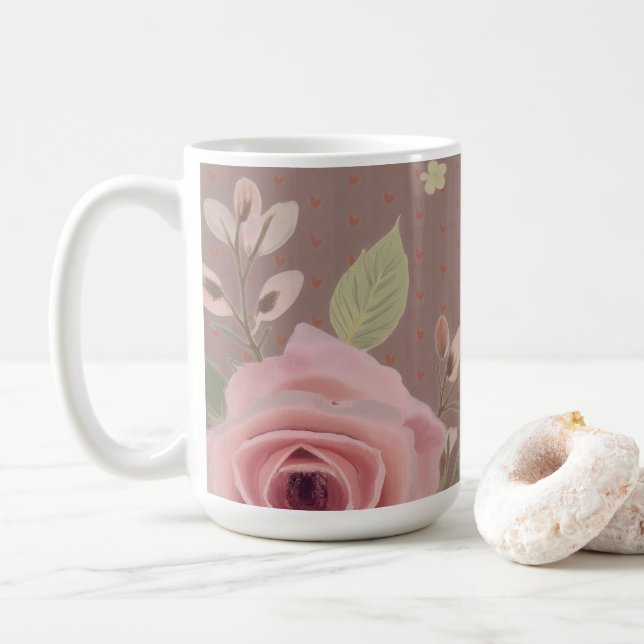 Pink Rose With Typography Coffee Mug (With Donut)